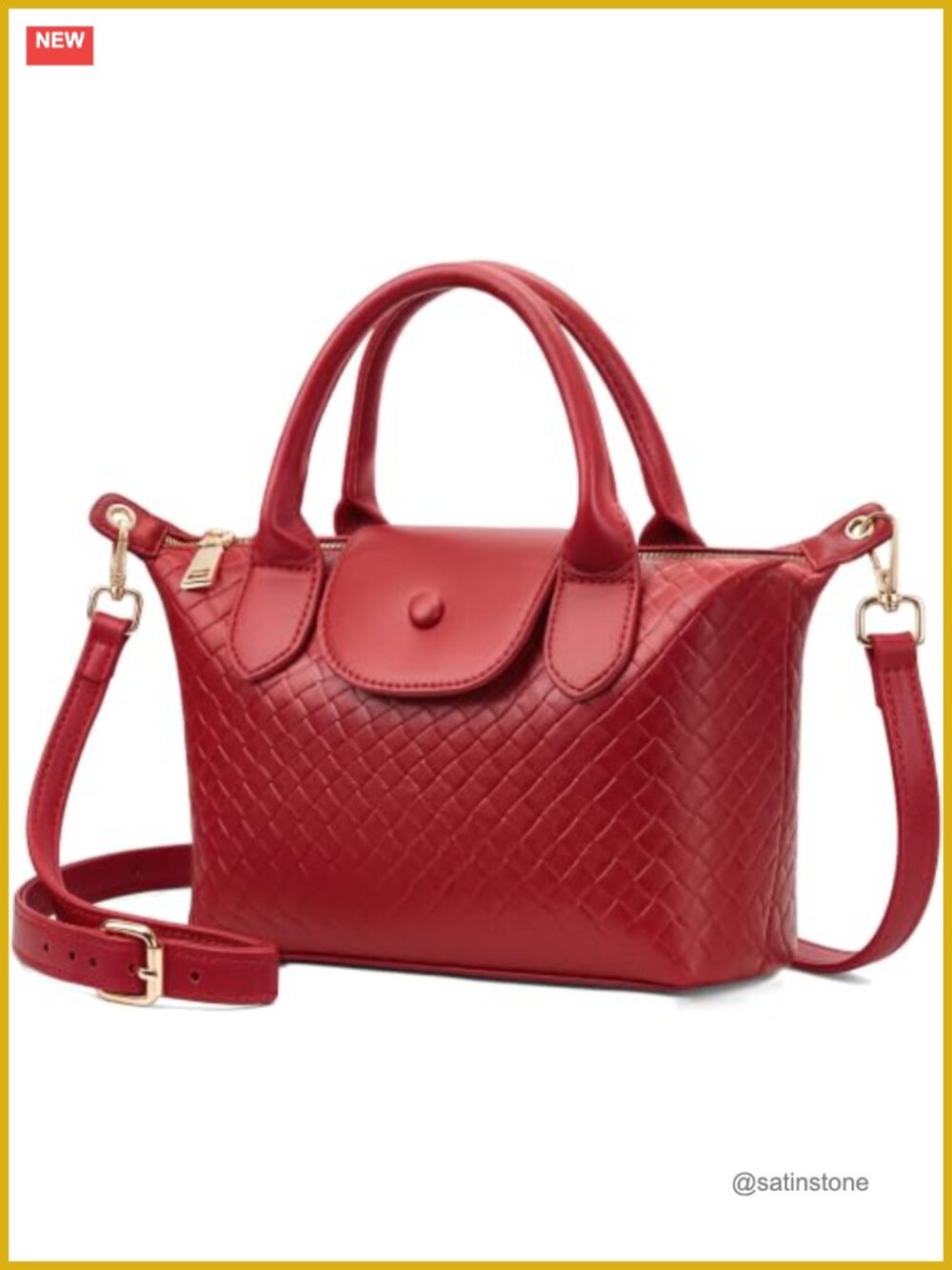 Small Vegan Leather Woven Top Handle Crossbody Satchel Handbag